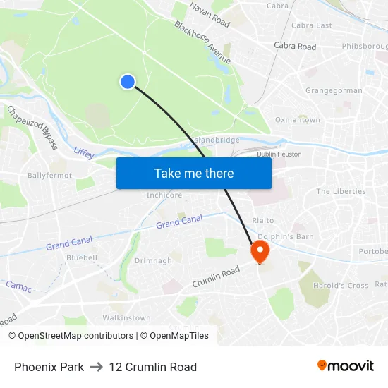 Phoenix Park to 12 Crumlin Road map