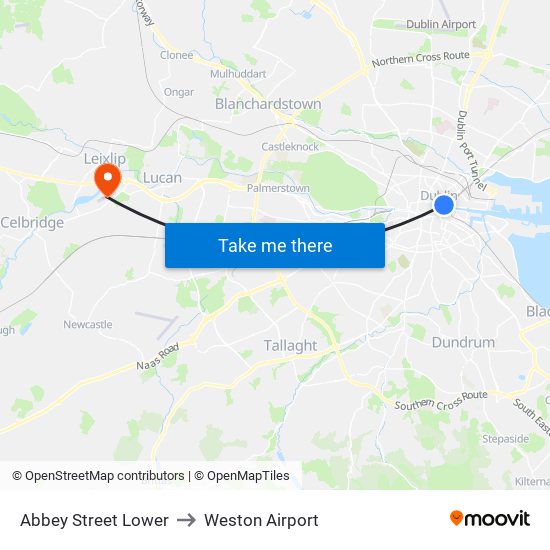 Abbey Street Lower to Weston Airport map