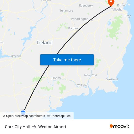 Cork City Hall to Weston Airport map