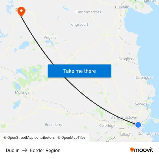 Dublin to Border Region map