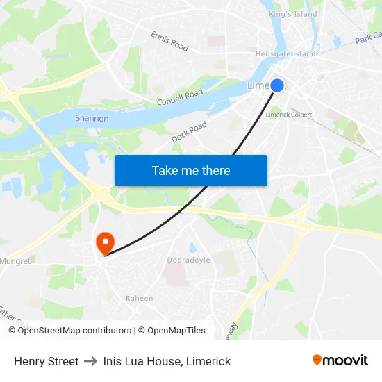 Henry Street to Inis Lua House, Limerick map
