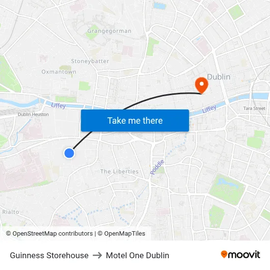 Guinness Storehouse to Motel One Dublin map