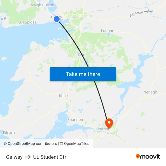 Galway to UL Student Ctr map