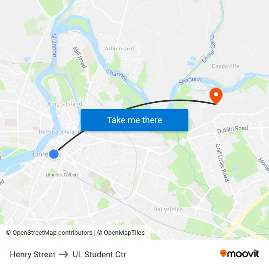 Henry Street to UL Student Ctr map