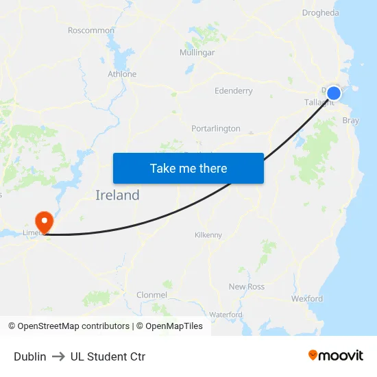 Dublin to UL Student Ctr map
