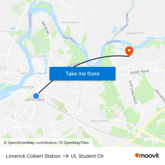 Limerick Colbert Station to UL Student Ctr map