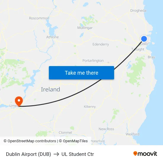 Dublin Airport (DUB) to UL Student Ctr map