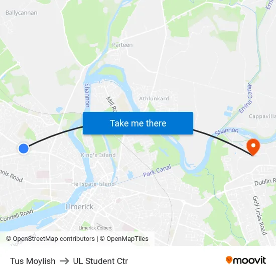 Tus Moylish to UL Student Ctr map