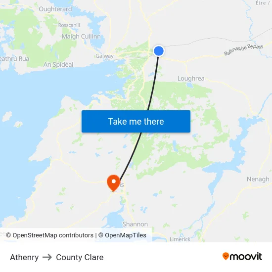 Athenry to County Clare map