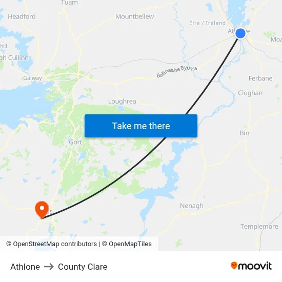 Athlone to County Clare map