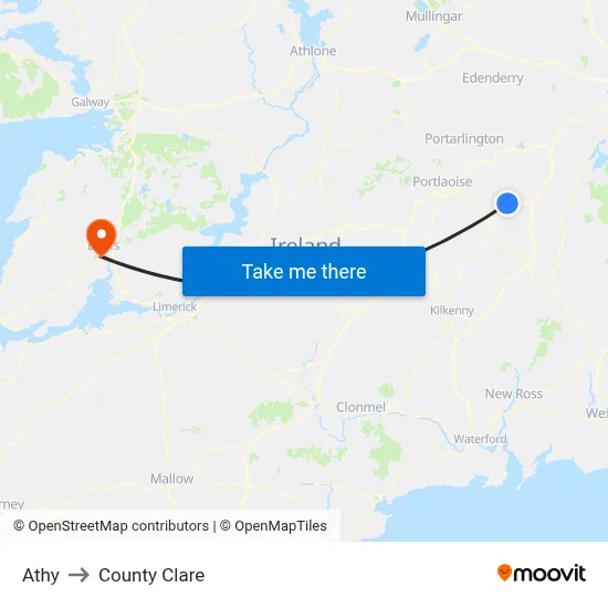 Athy to County Clare map