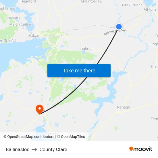 Ballinasloe to County Clare map