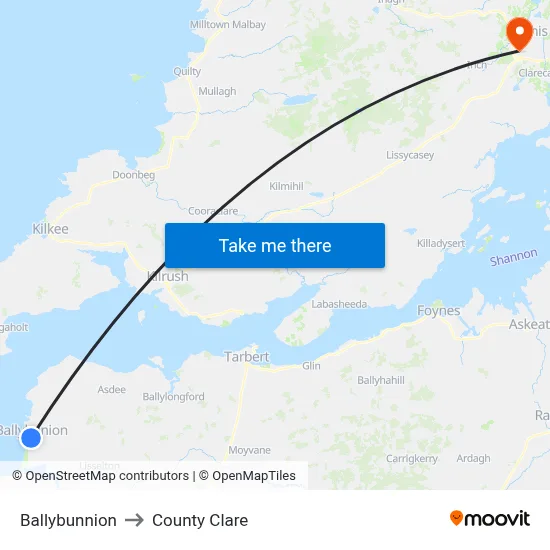 Ballybunnion to County Clare map