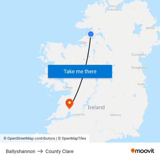 Ballyshannon to County Clare map
