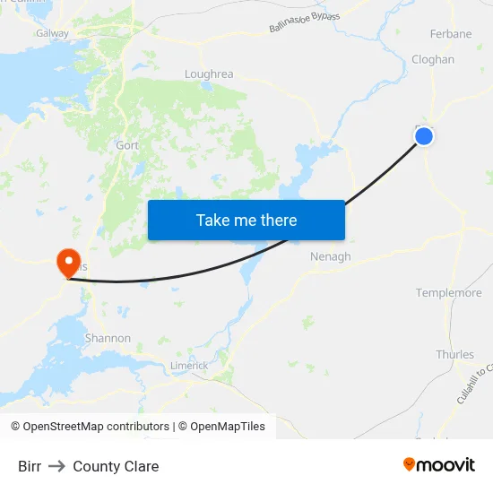 Birr to County Clare map