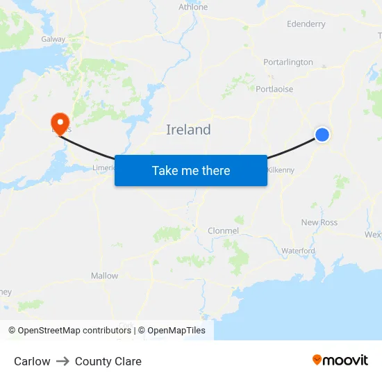 Carlow to County Clare map