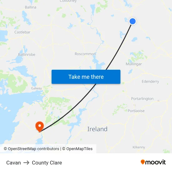 Cavan to County Clare map