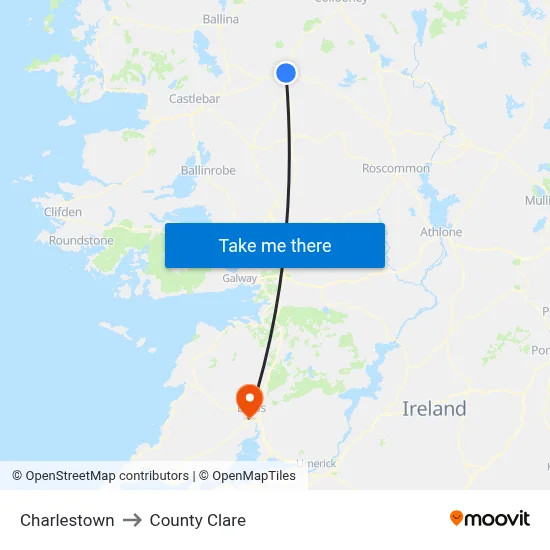 Charlestown to County Clare map