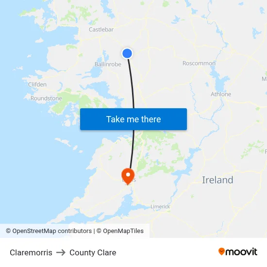 Claremorris to County Clare map