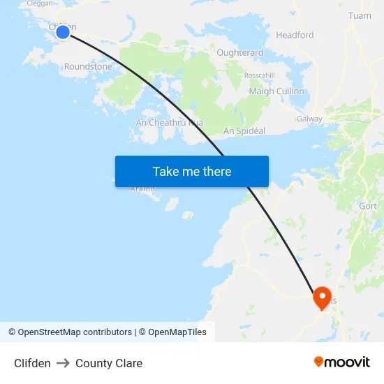 Clifden to County Clare map