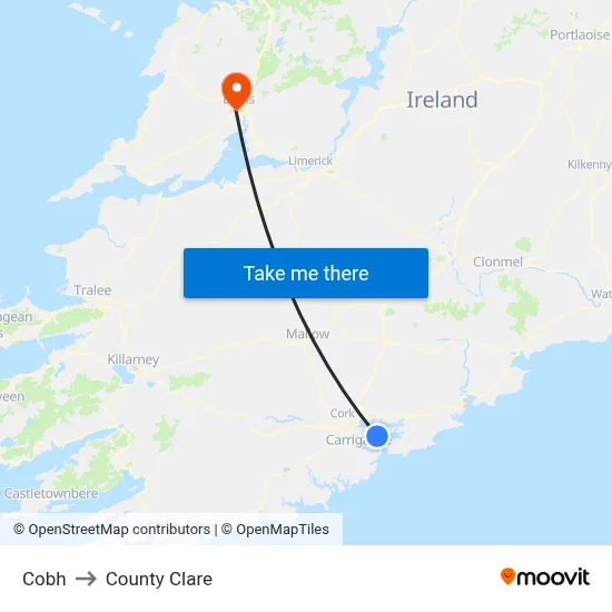 Cobh to County Clare map
