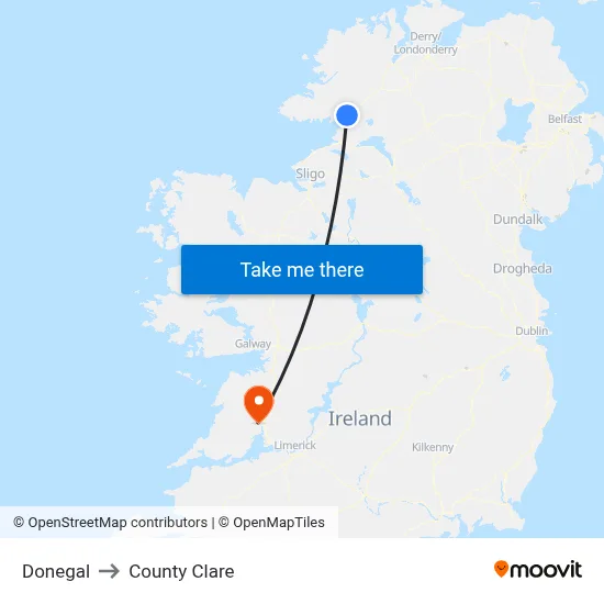 Donegal to County Clare map