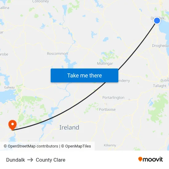Dundalk to County Clare map