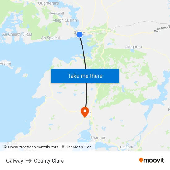 Galway to County Clare map