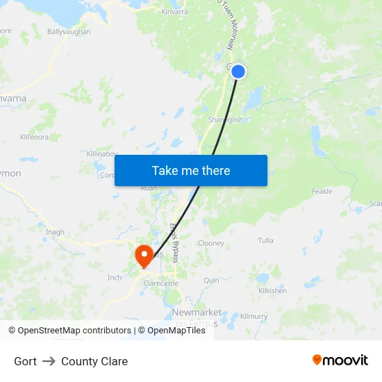 Gort to County Clare map