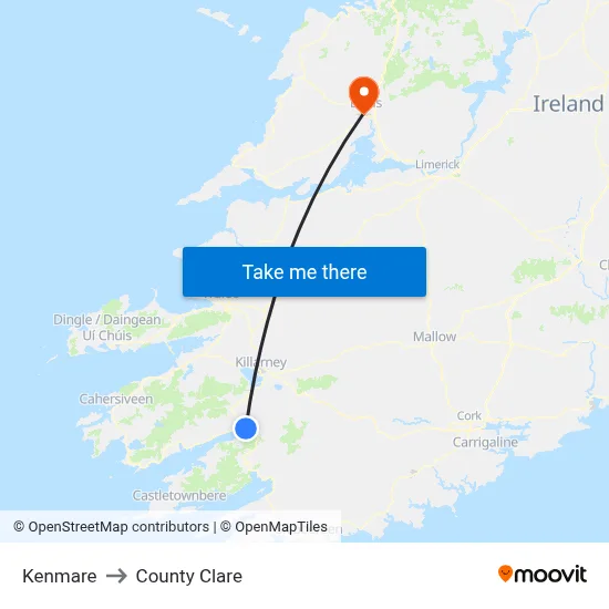 Kenmare to County Clare map