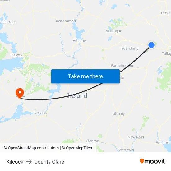 Kilcock to County Clare map