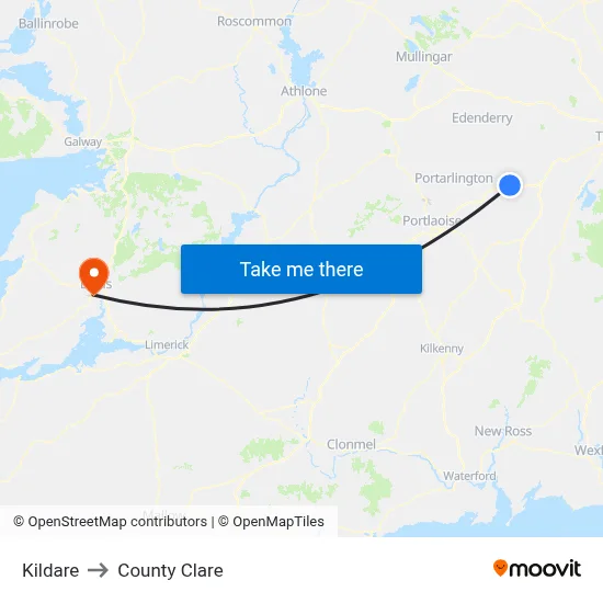 Kildare to County Clare map