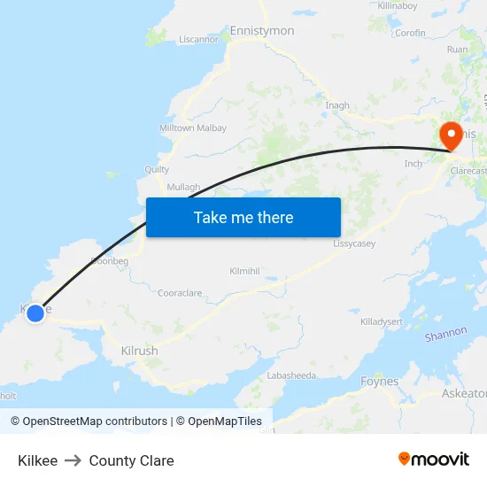 Kilkee to County Clare map