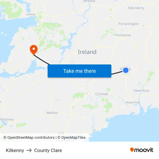 Kilkenny to County Clare map