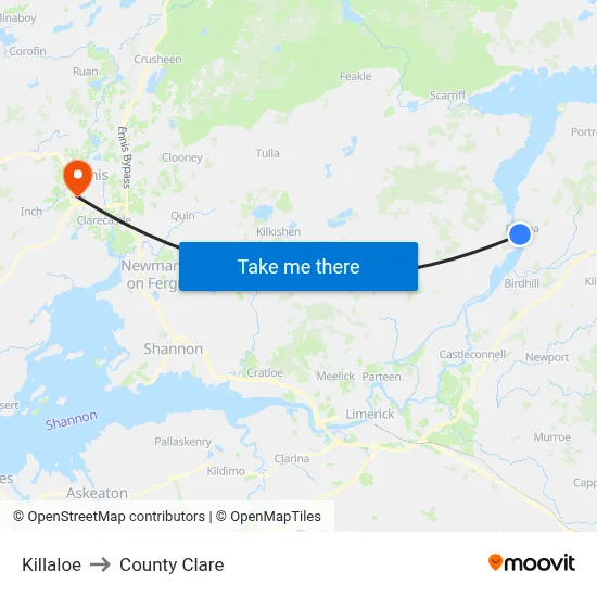 Killaloe to County Clare map
