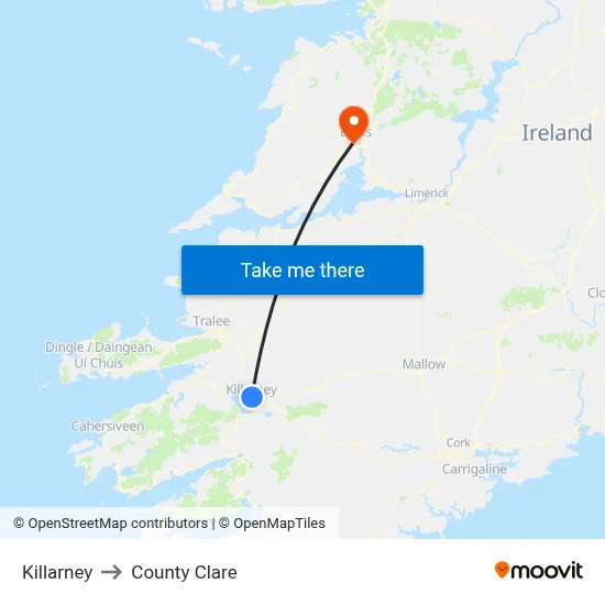Killarney to County Clare map