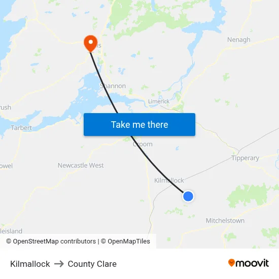 Kilmallock to County Clare map