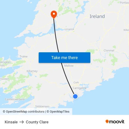 Kinsale to County Clare map