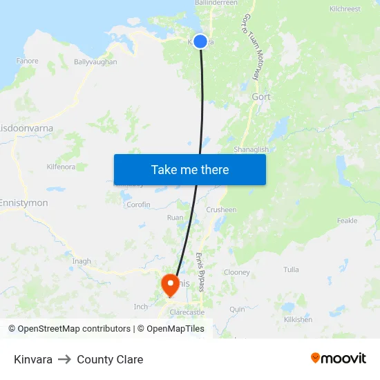 Kinvara to County Clare map