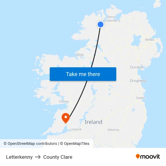 Letterkenny to County Clare map