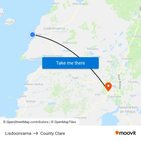 Lisdoonvarna to County Clare map