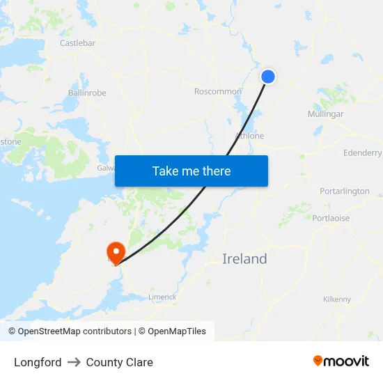 Longford to County Clare map