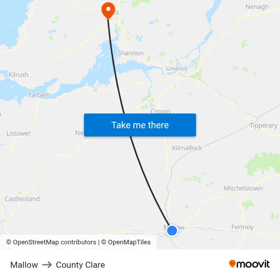 Mallow to County Clare map