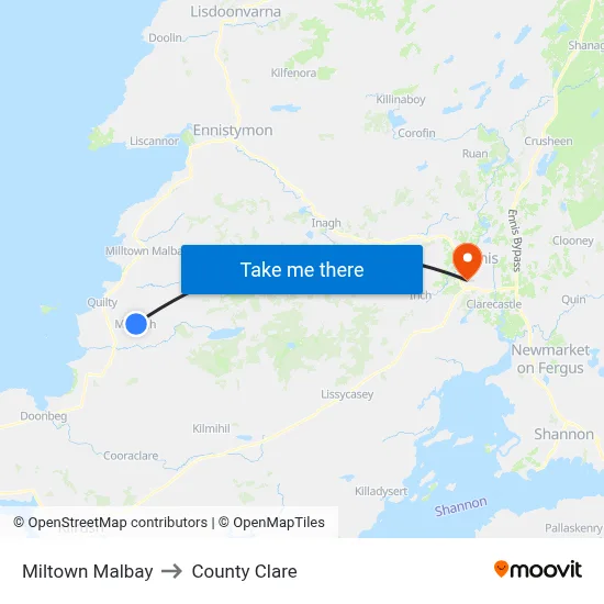 Miltown Malbay to County Clare map