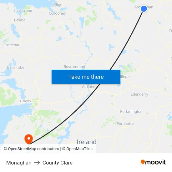 Monaghan to County Clare map