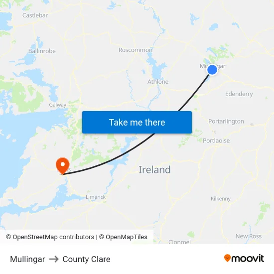Mullingar to County Clare map