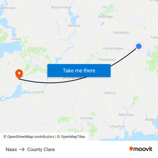 Naas to County Clare map