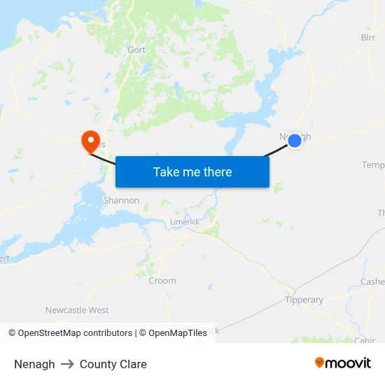 Nenagh to County Clare map