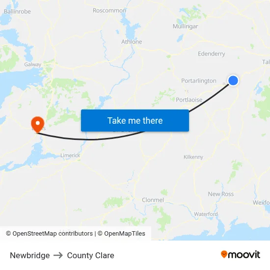 Newbridge to County Clare map