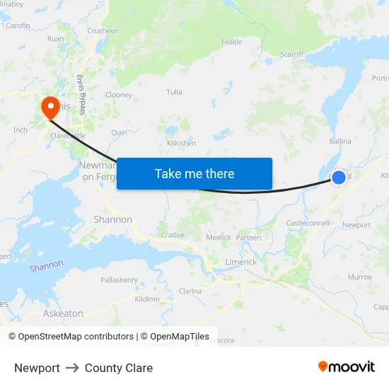 Newport to County Clare map